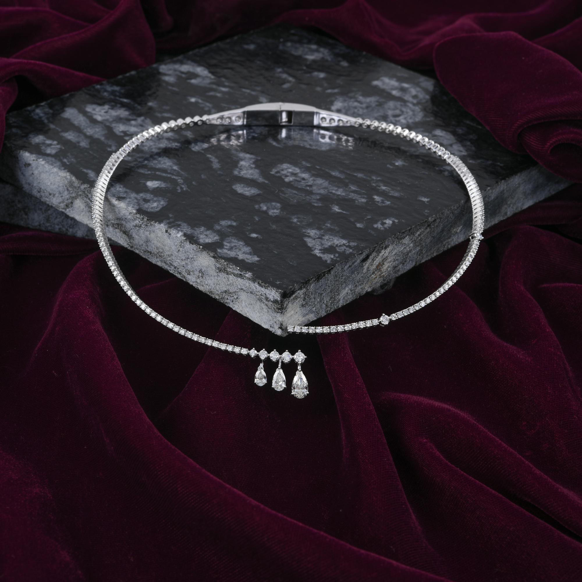 Pear-Shaped SI/H Natural Diamond Drop Choker Necklace in 18 Karat White Gold For Sale 2