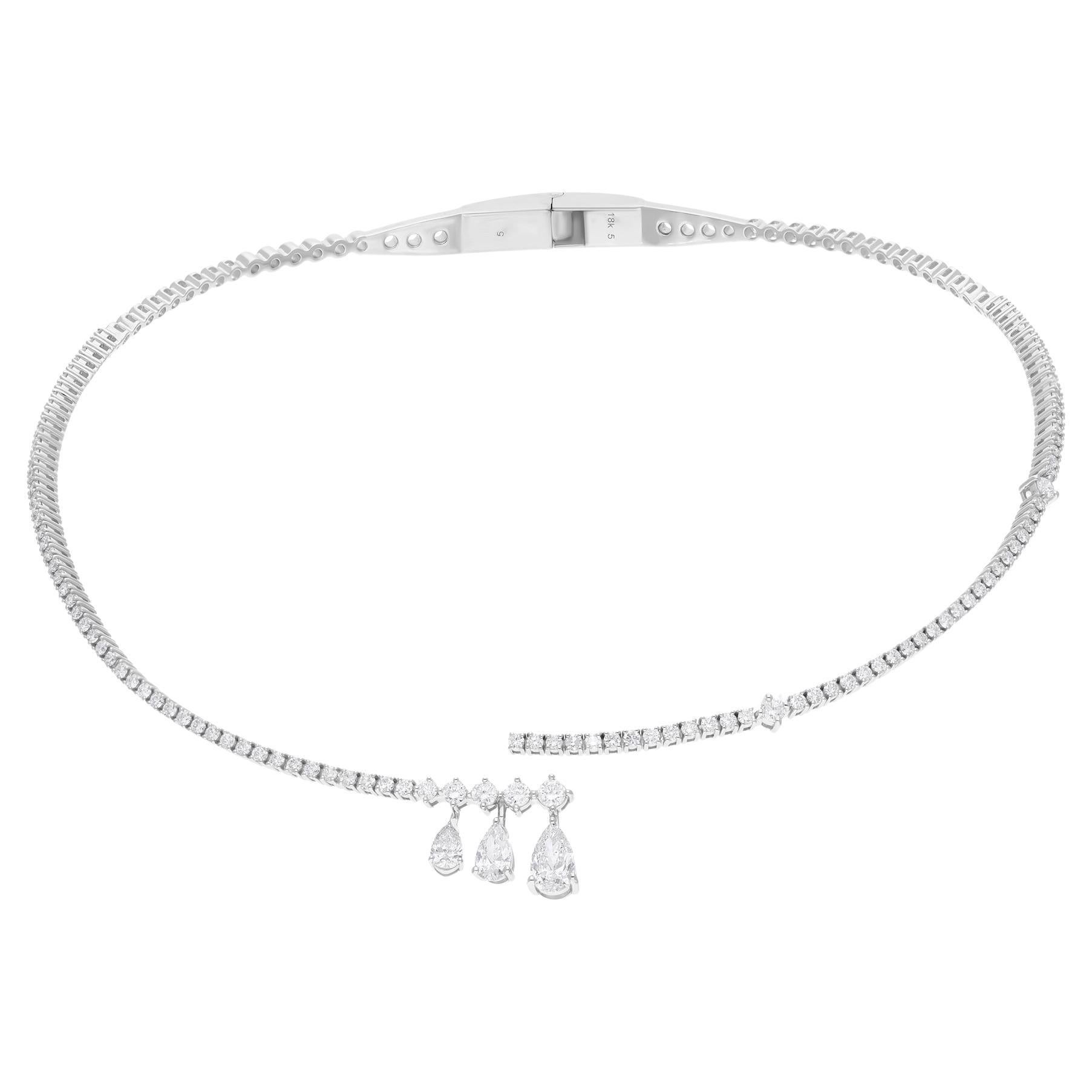 Pear-Shaped SI/H Natural Diamond Drop Choker Necklace in 18 Karat White Gold