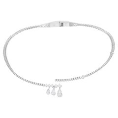 Pear-Shaped SI/H Natural Diamond Drop Choker Necklace in 18 Karat White Gold