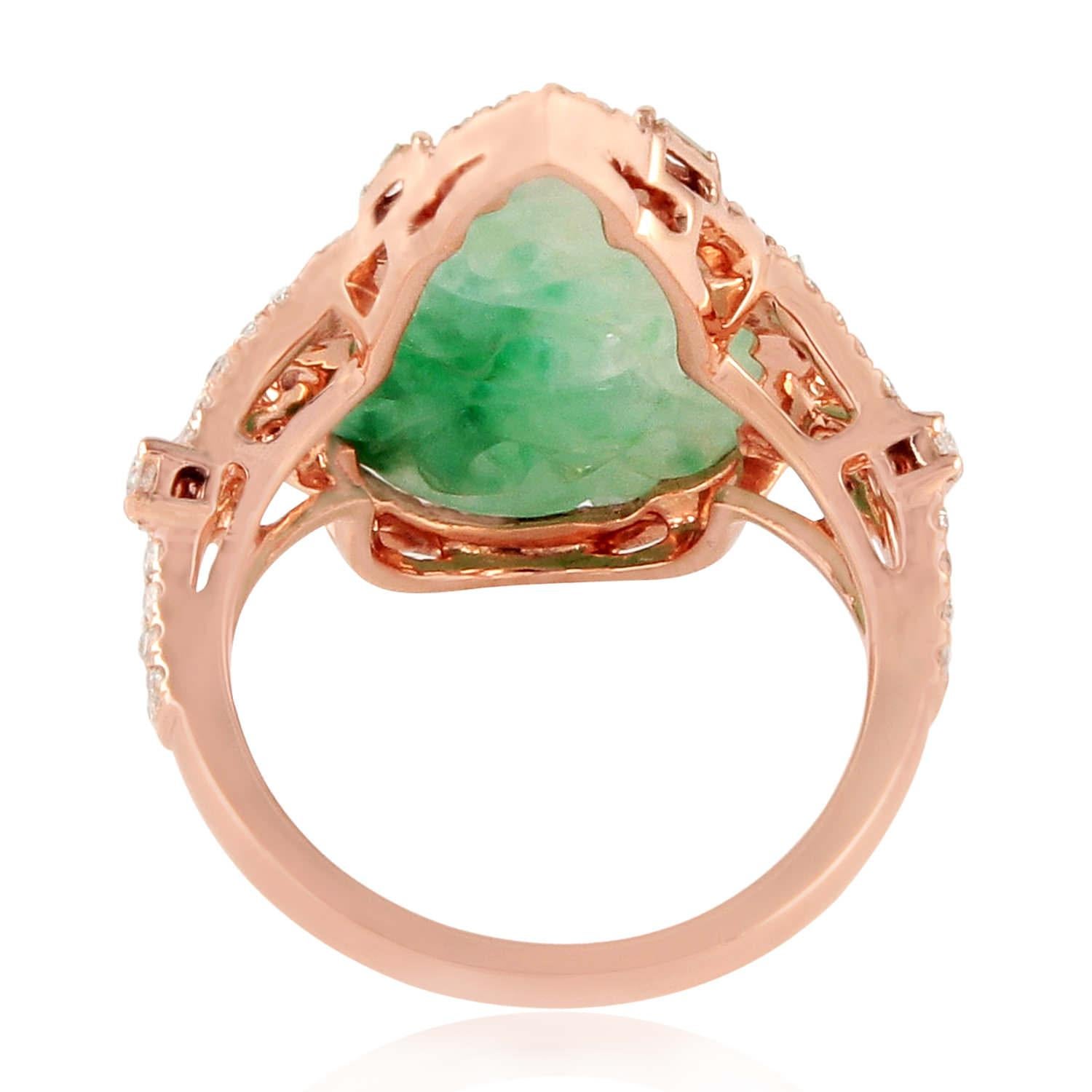 Contemporary Pear Shaped Sliced Geode Cocktail Ring With Diamonds Made In 18k Rose Gold For Sale