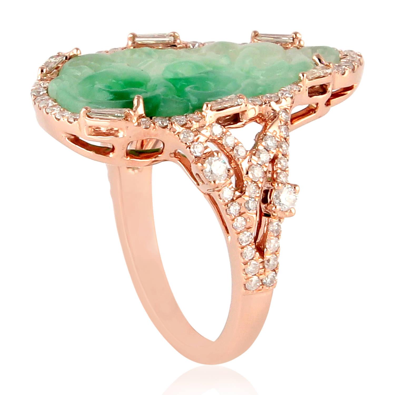 Mixed Cut Pear Shaped Sliced Geode Cocktail Ring With Diamonds Made In 18k Rose Gold For Sale
