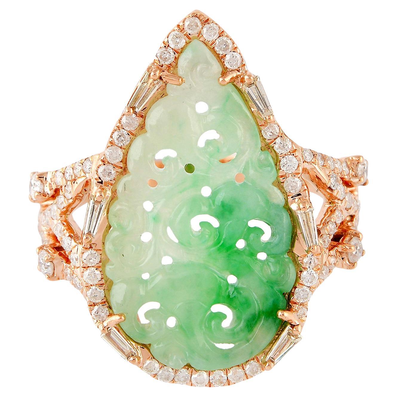 Anello da cocktail con geode affettato a forma di pera e diamanti in oro rosa 18k in vendita