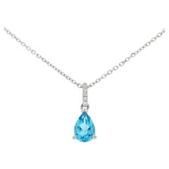 Pear-Shaped Swiss Blue Topaz and Diamond Pendant in 14K White Gold