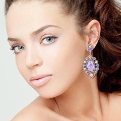 Pear Shaped Tanzanite Dangle Earring With Diamonds Made In 18k Gold & Silver