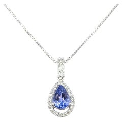Pear Shaped Tanzanite & Diamond Pendant Necklace in 14k White Gold