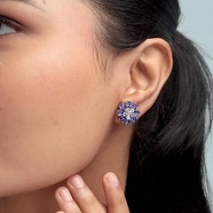 Pear Shaped Tanzanite & Diamonds Floral Studs Made In 18k White Gold