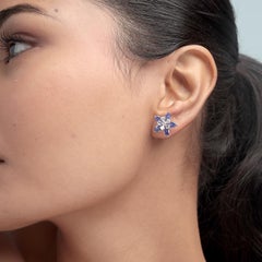 Pear Shaped Tanzanite & Diamonds Star Studs Made In 18k White Gold