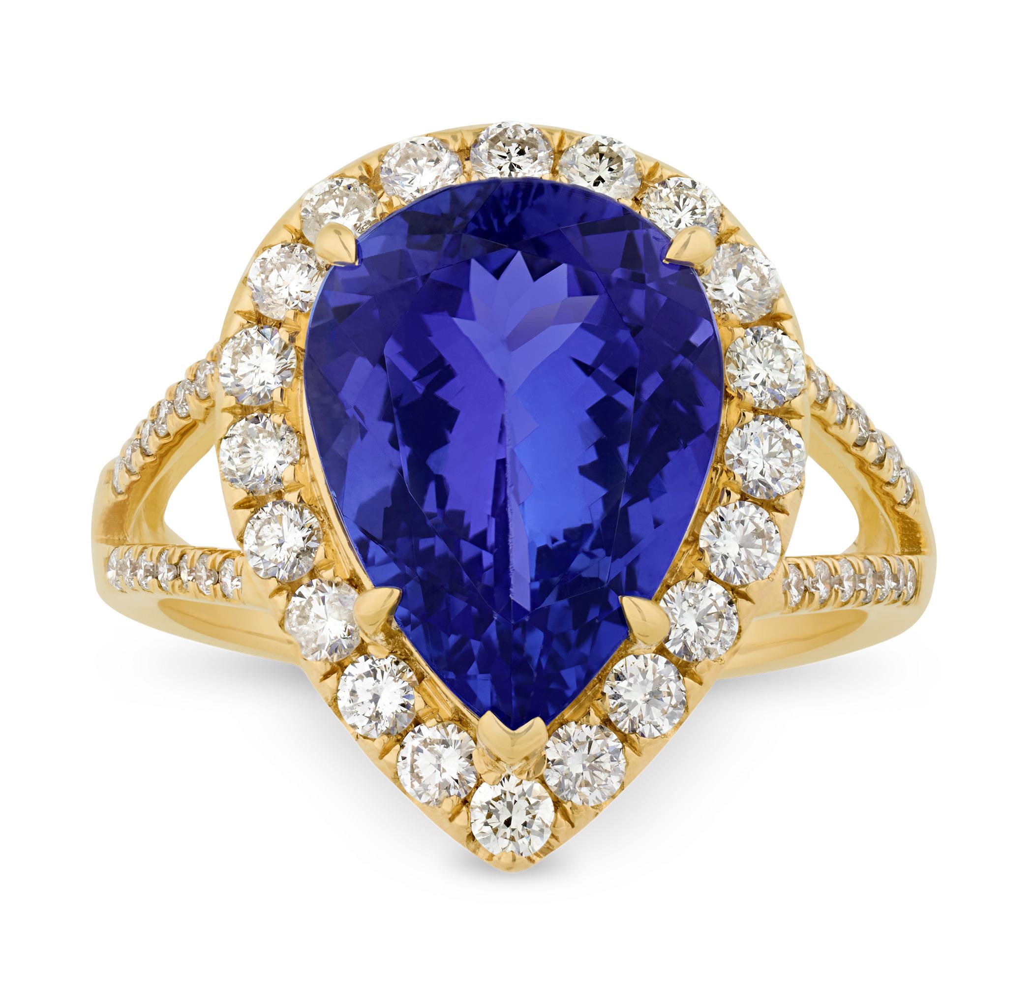 Pear Cut Pear Shaped Tanzanite Ring, 5.53 Carats For Sale