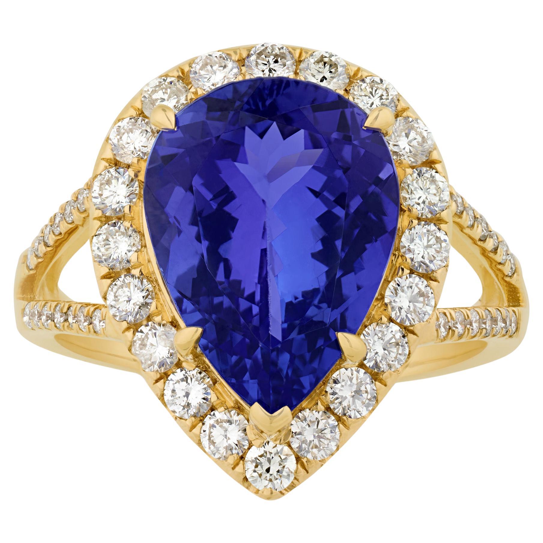 Pear Shaped Tanzanite Ring, 5.53 Carats For Sale