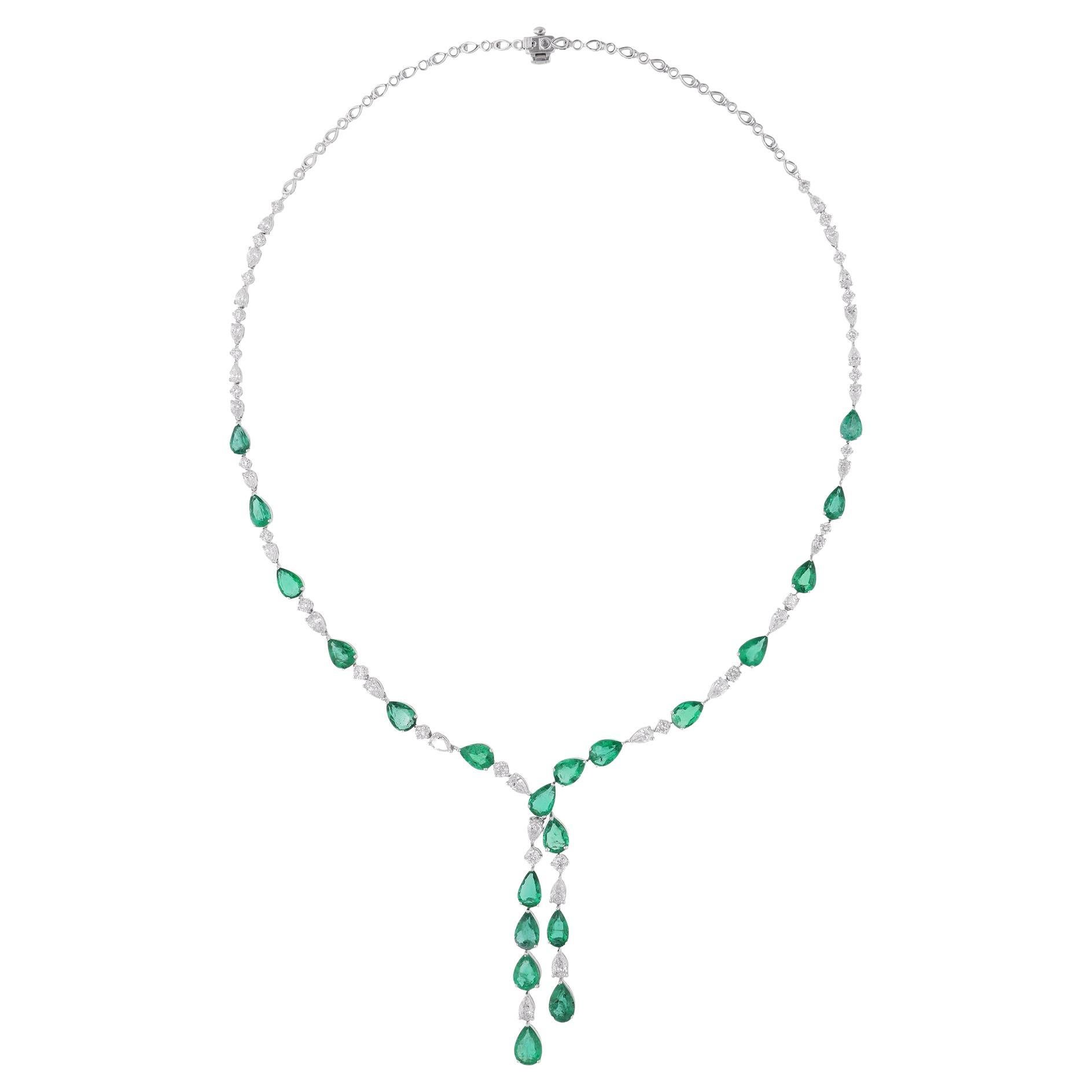 Collana di smeraldi a forma di pera TCW 16,35 con diamanti SI/H in oro bianco massiccio 14k