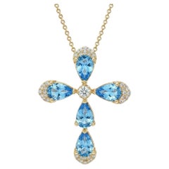 Pear-Shaped Topazs Floral Cross Pendant Silver, gold