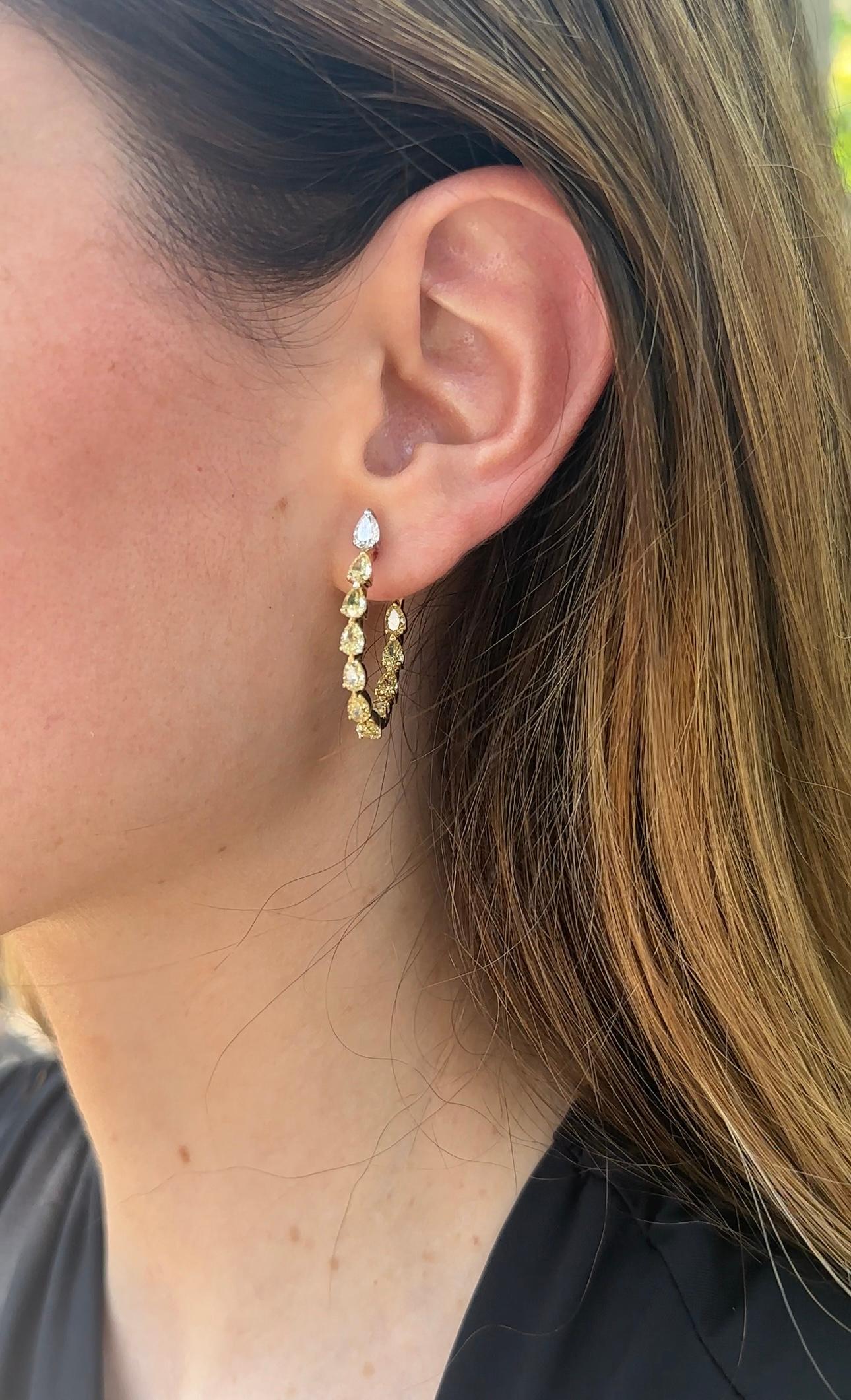 Taille poire Boucles d'oreilles en diamant jaune en forme de poire en vente