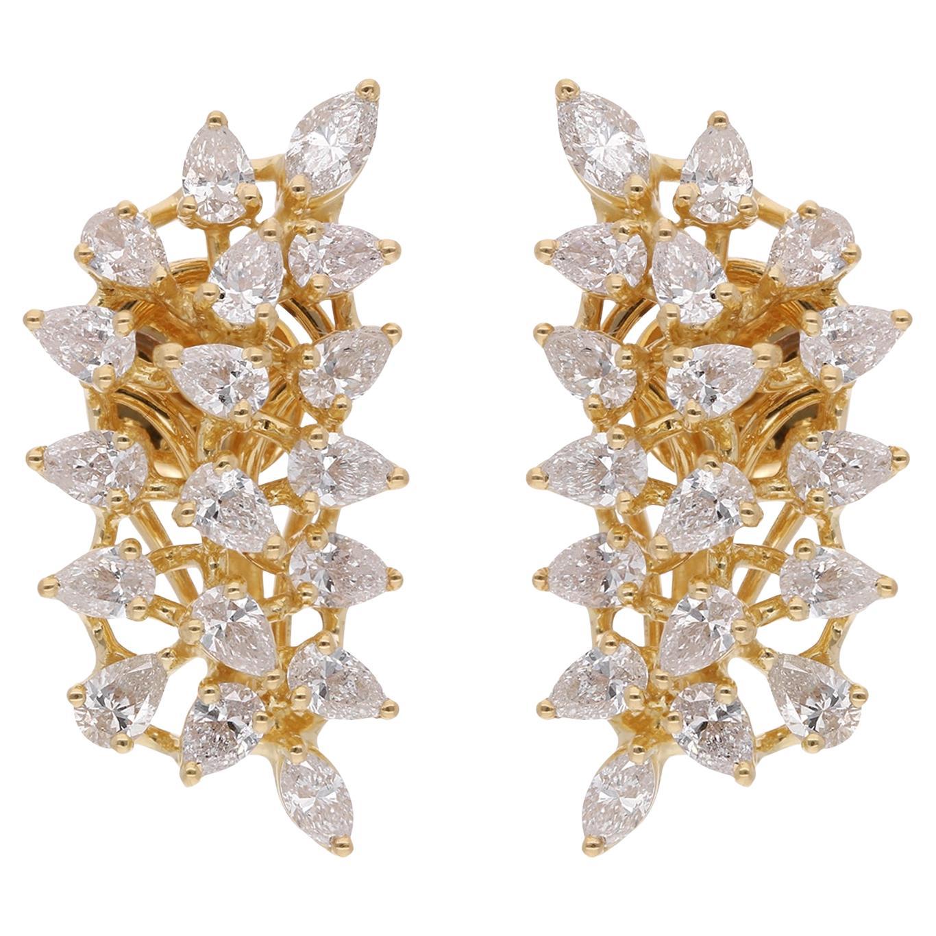 Orecchini a grappolo con diamanti naturali Pear SI/H 2,93 carati Regalo in oro giallo 14 carati