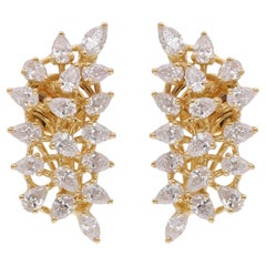 Boucles d'oreilles poire SI/H 2.93Ct Natural Diamond Cluster Gift Fine 18k Yellow Gold