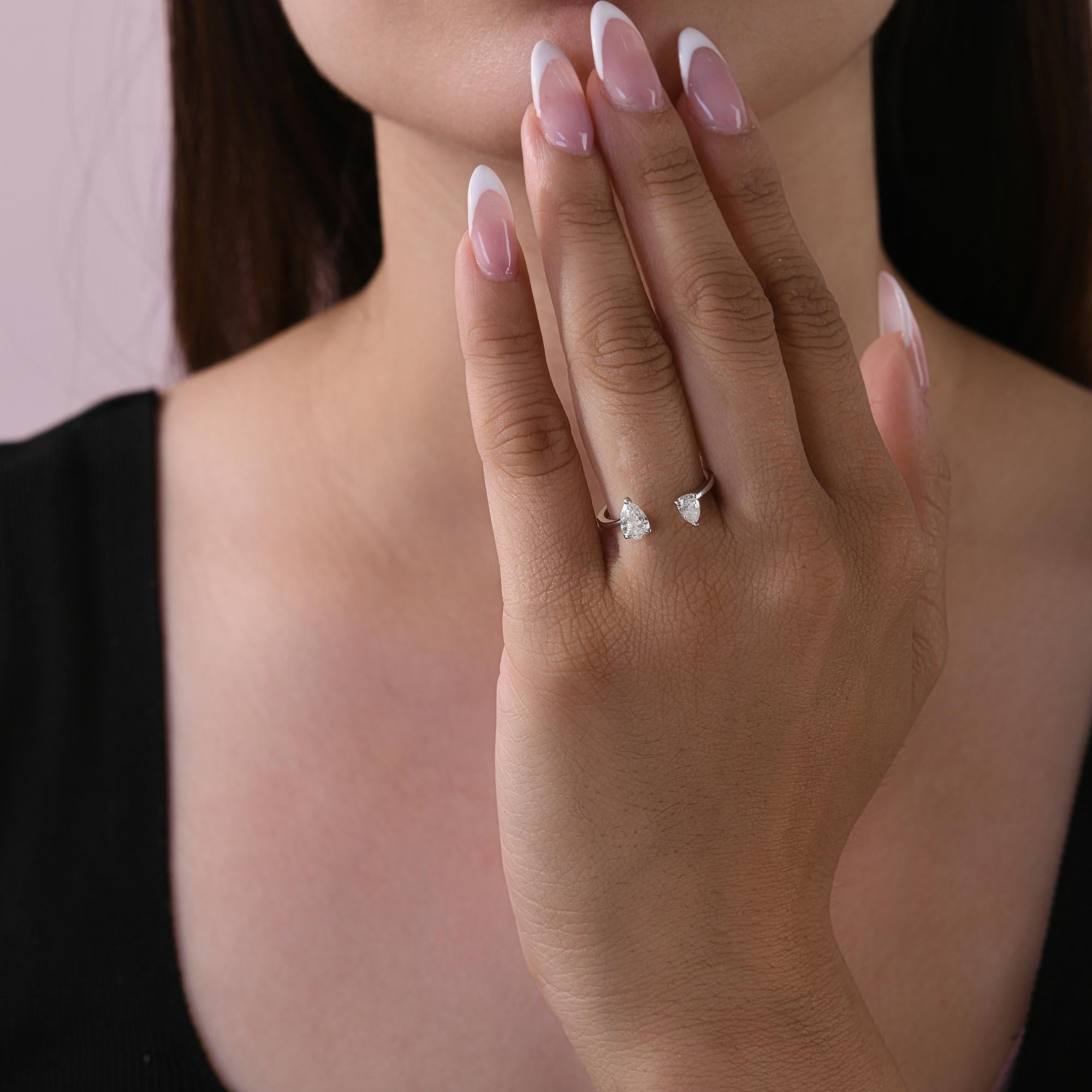 For Sale:  Pear SI/H Diamond Open Cuff Band Ring 14K White Gold Handmade Jewelry 2