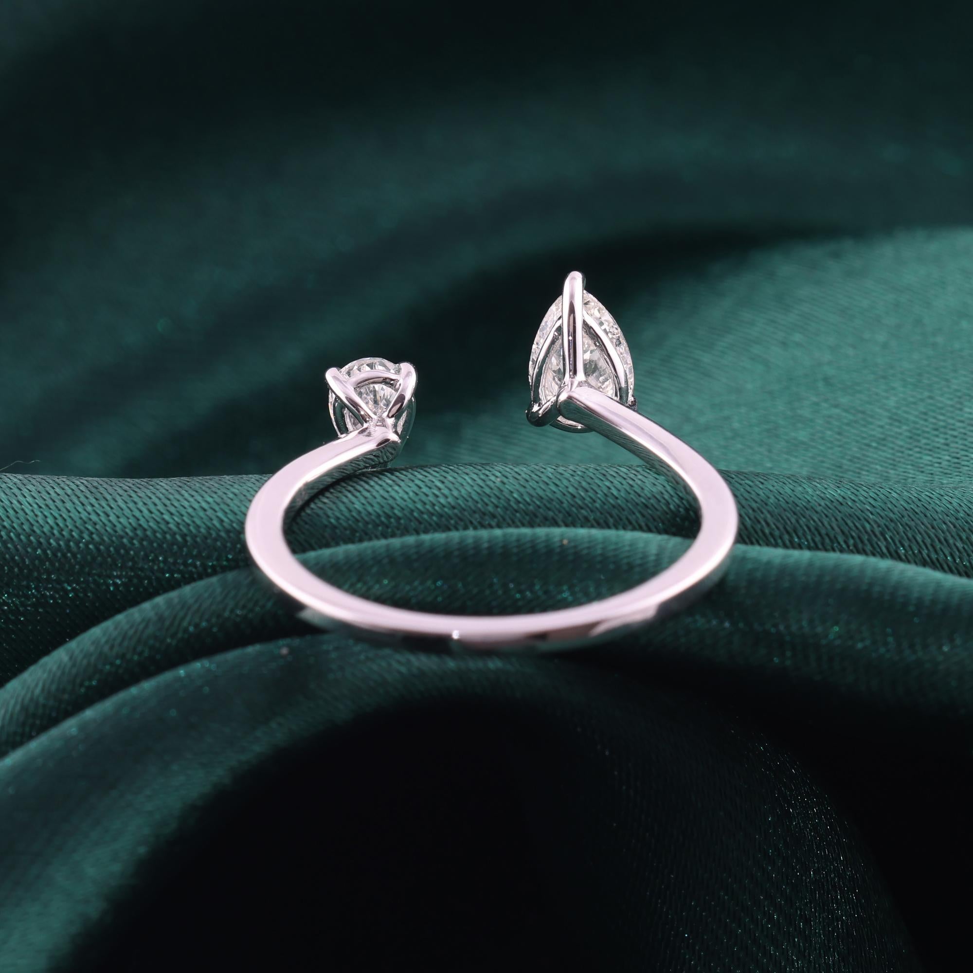 For Sale:  Pear SI/H Diamond Open Cuff Band Ring 14K White Gold Handmade Jewelry 4