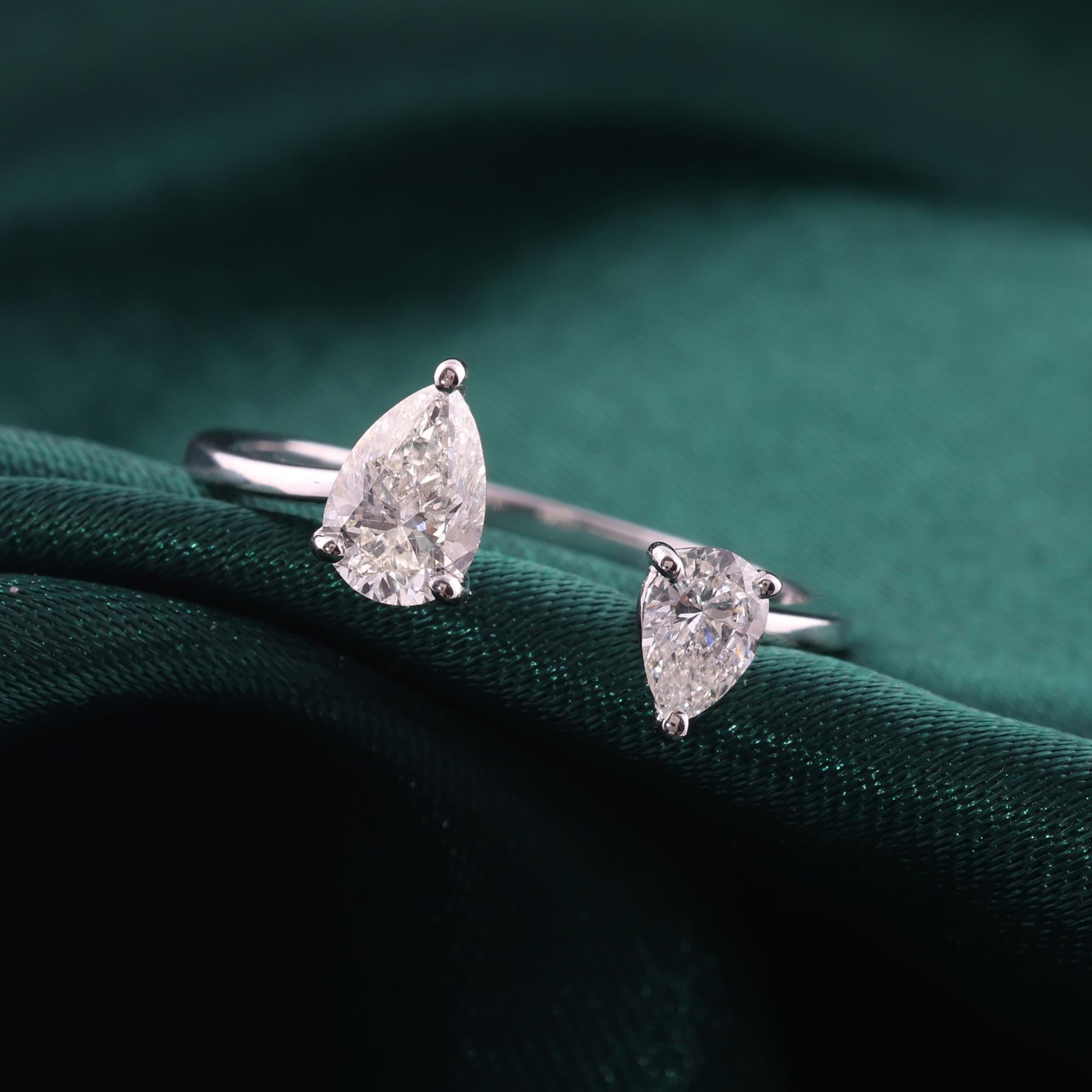 For Sale:  Pear SI/H Diamond Open Cuff Band Ring 14K White Gold Handmade Jewelry 5