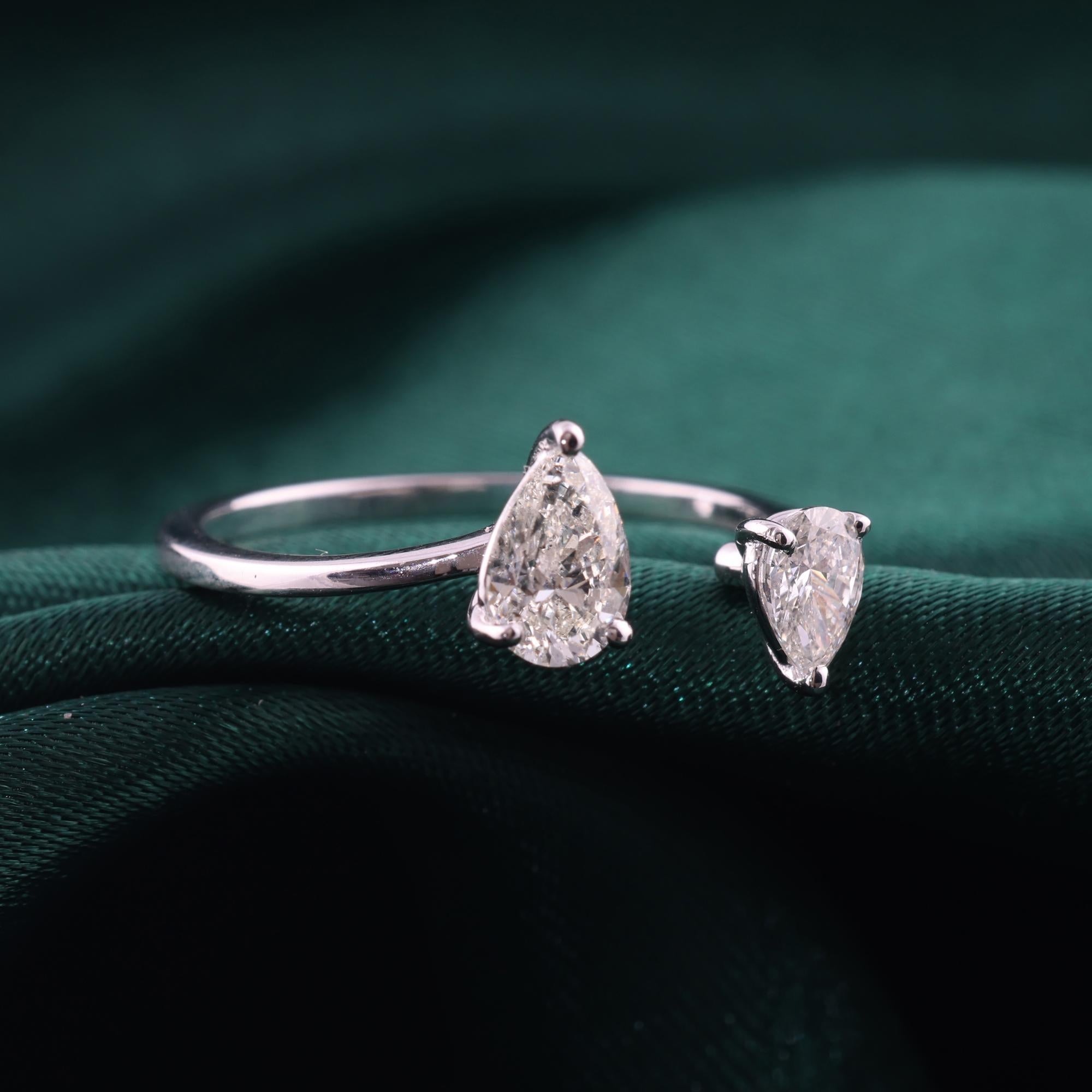 For Sale:  Pear SI/H Diamond Open Cuff Band Ring 14K White Gold Handmade Jewelry 6