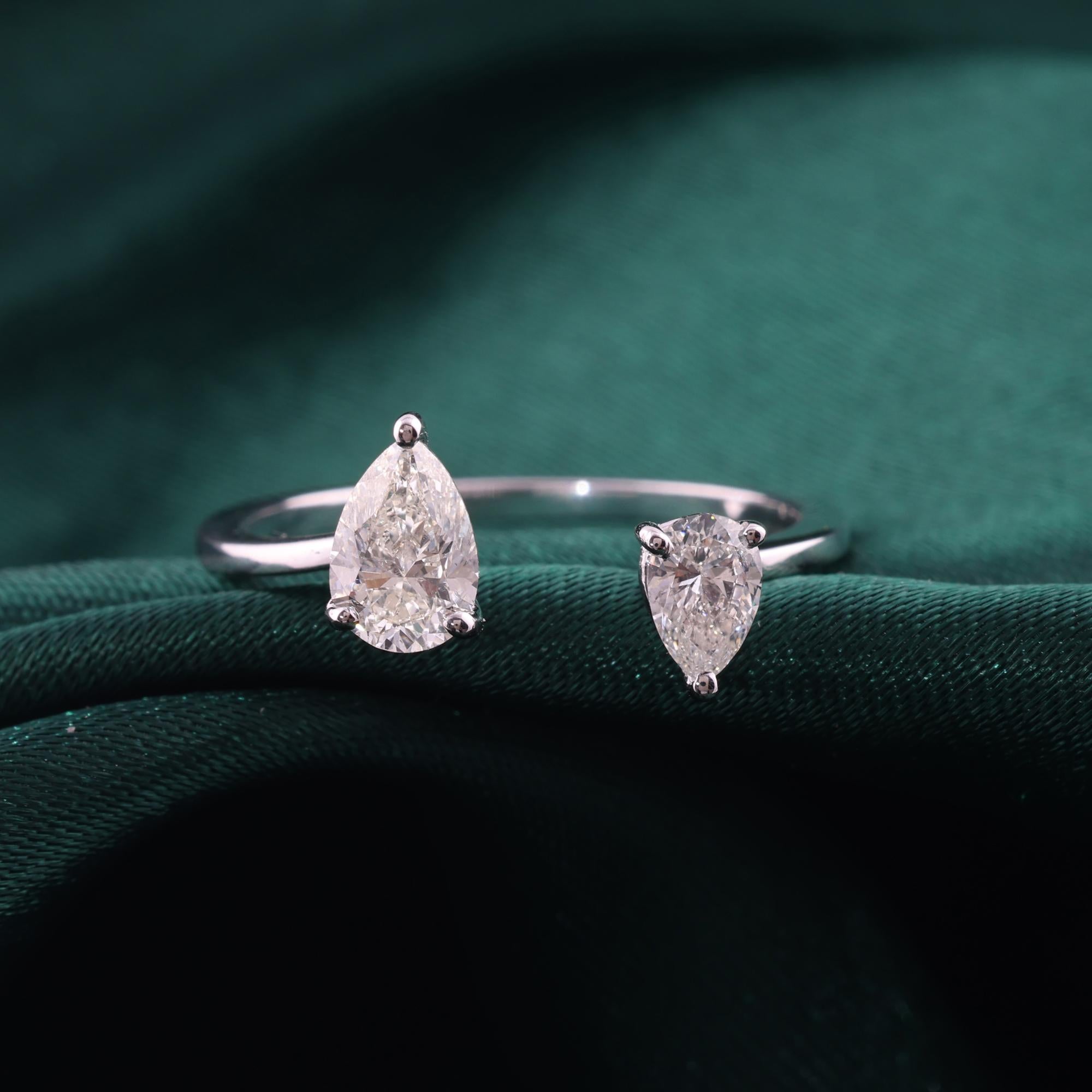 For Sale:  Pear SI/H Diamond Open Cuff Band Ring 14K White Gold Handmade Jewelry 8