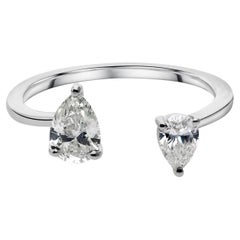 Pear SI/H Diamond Open Cuff Band Ring 14K White Gold Handmade Jewelry