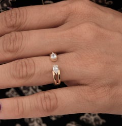 Pear SI/H Diamond Two Stone Toi Et Moi Open Band Ring 18k Yellow Gold