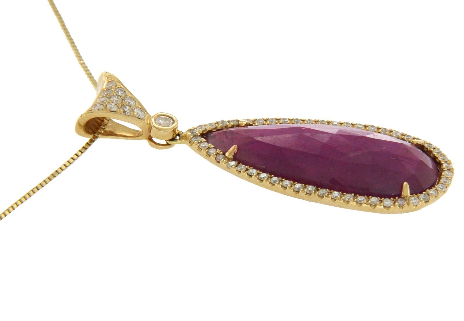 Collana in oro giallo 14 carati con zaffiro rosa 11,43 carati e diamanti 0,37 carati in vendita 2