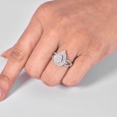 1.05 Carat Pear Natural Solitaire Diamond Double Halo Ring, 14k White Gold