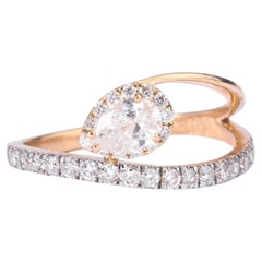 Pear Solitaire Natural Diamond Halo Bypass Ring in 14k Solid Gold (Certified)