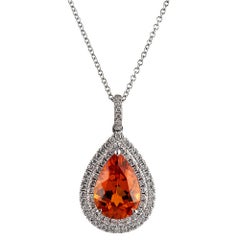 Pear Spessartite Garnet and Diamond Pendant