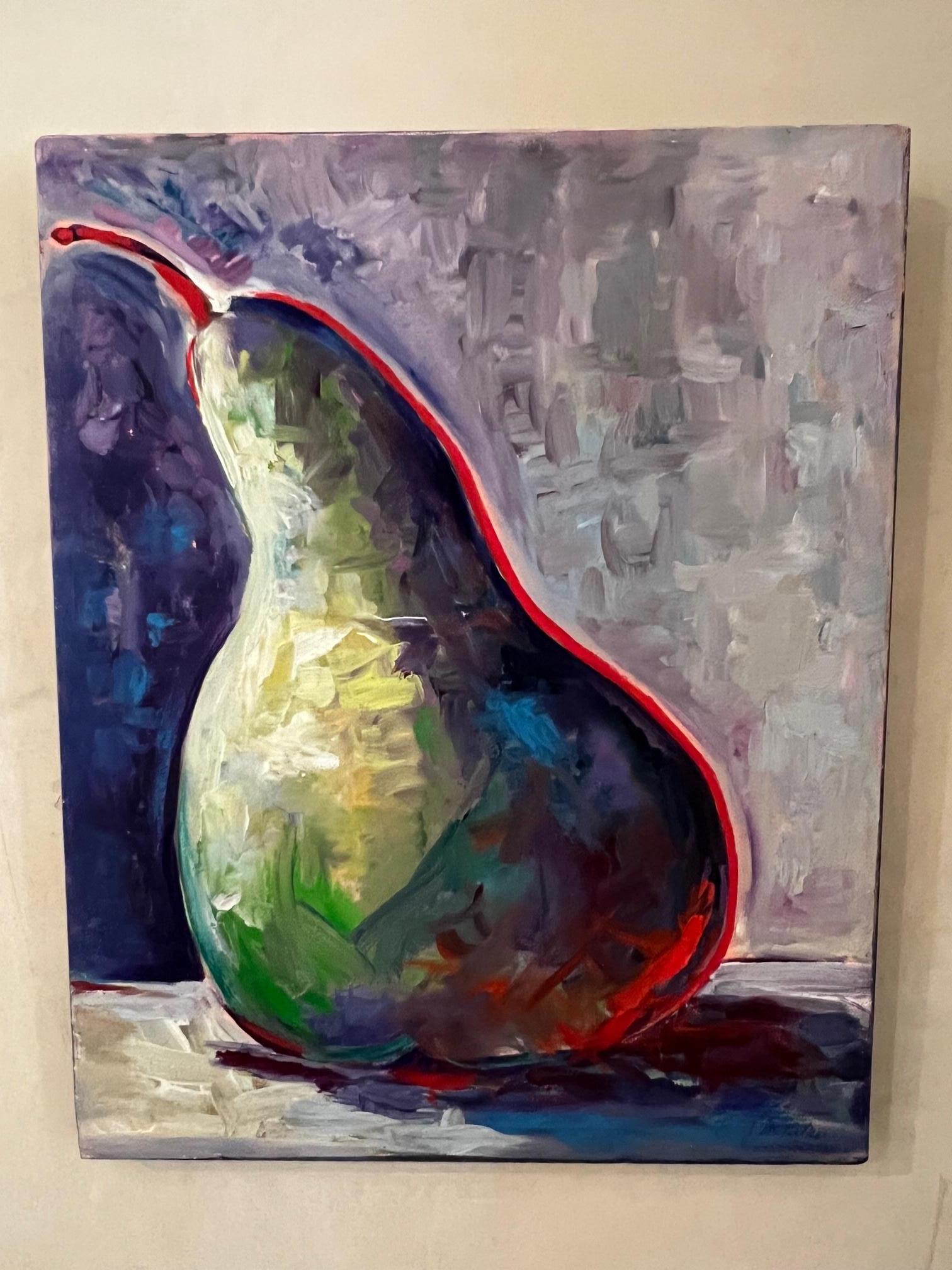 Brushed Pear Still Life Oil Painting Signed by Artist For Sale