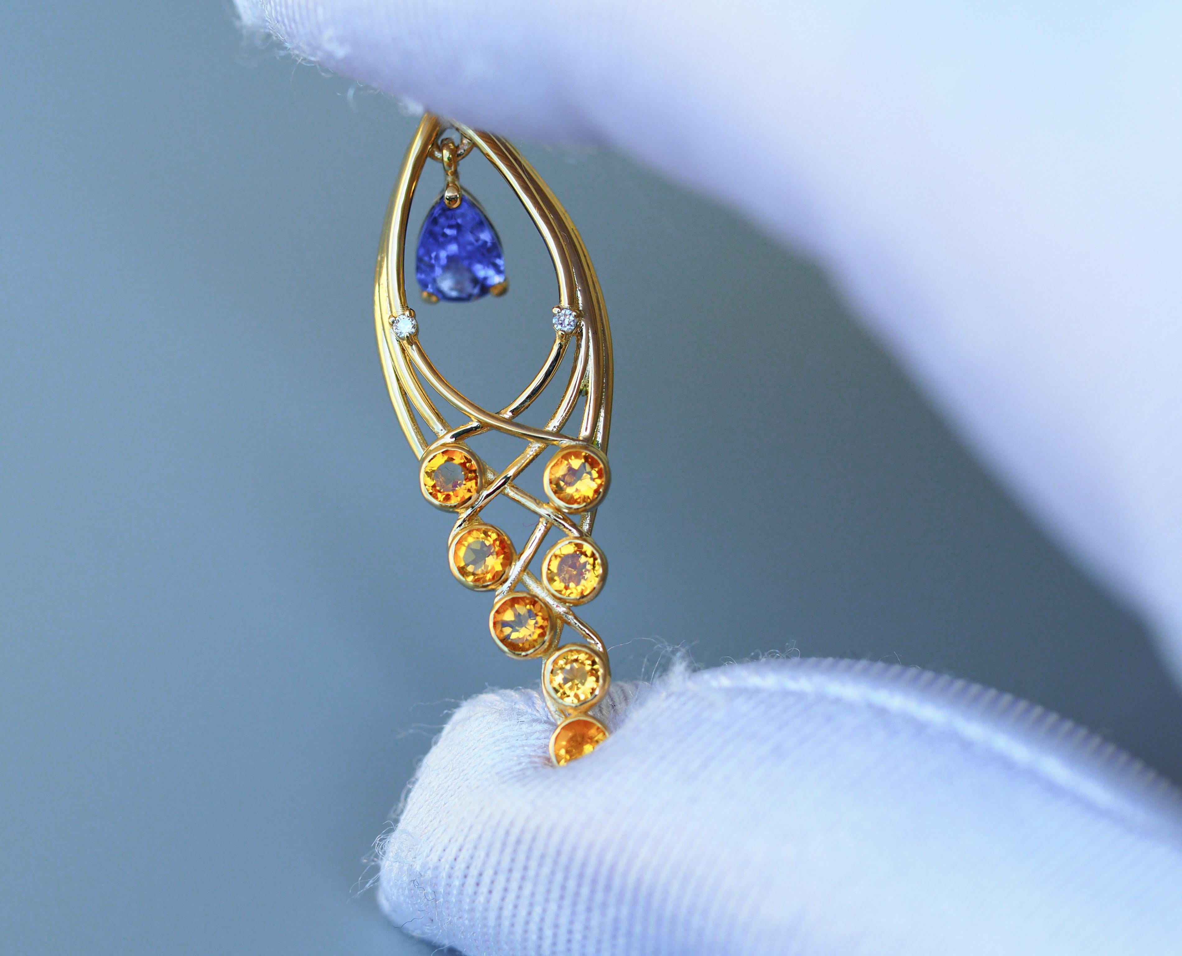 Pear tanzanite 14k gold pendant.  In New Condition For Sale In Istanbul, TR