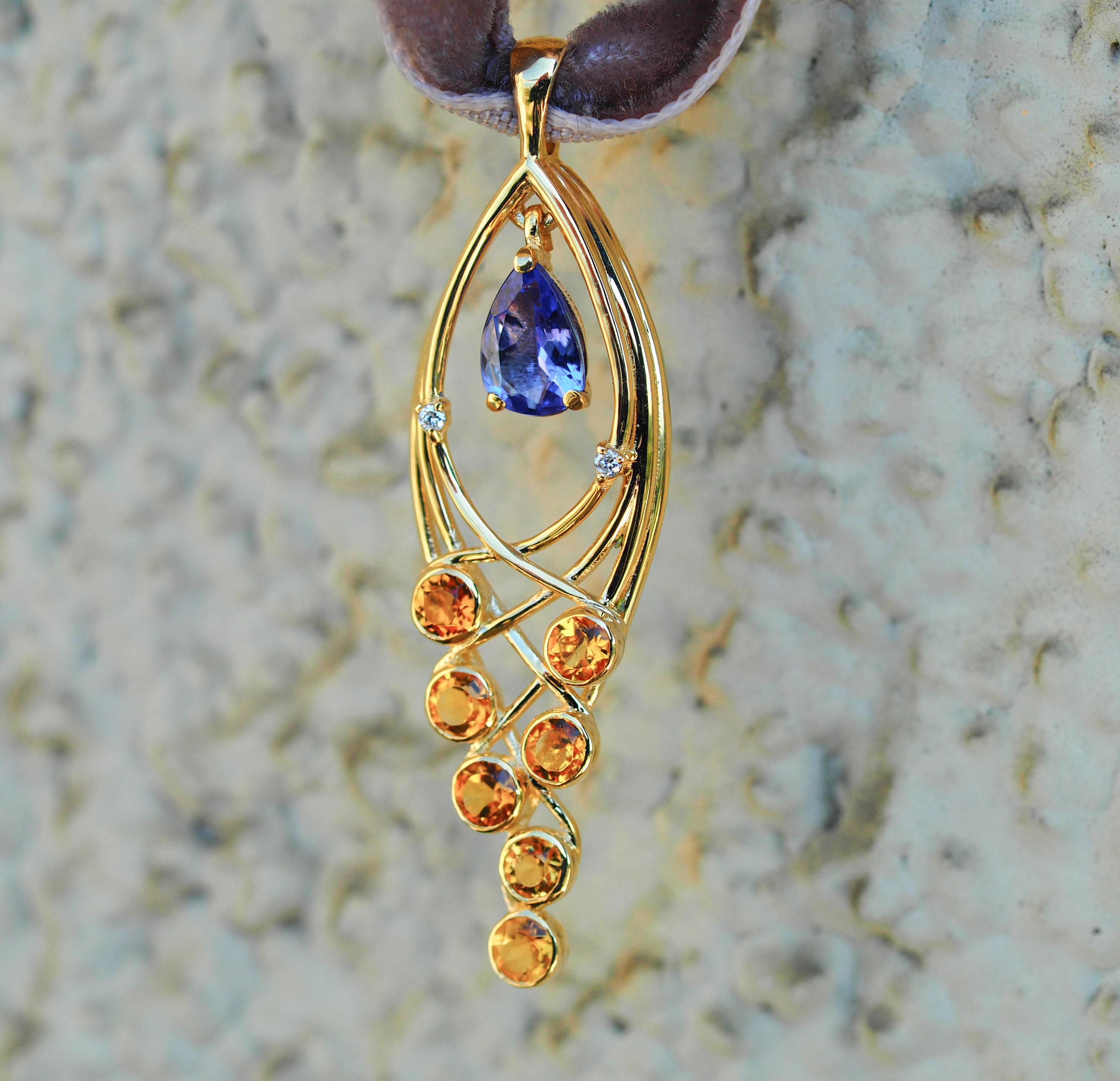 Pear tanzanite 14k gold pendant.  For Sale 2
