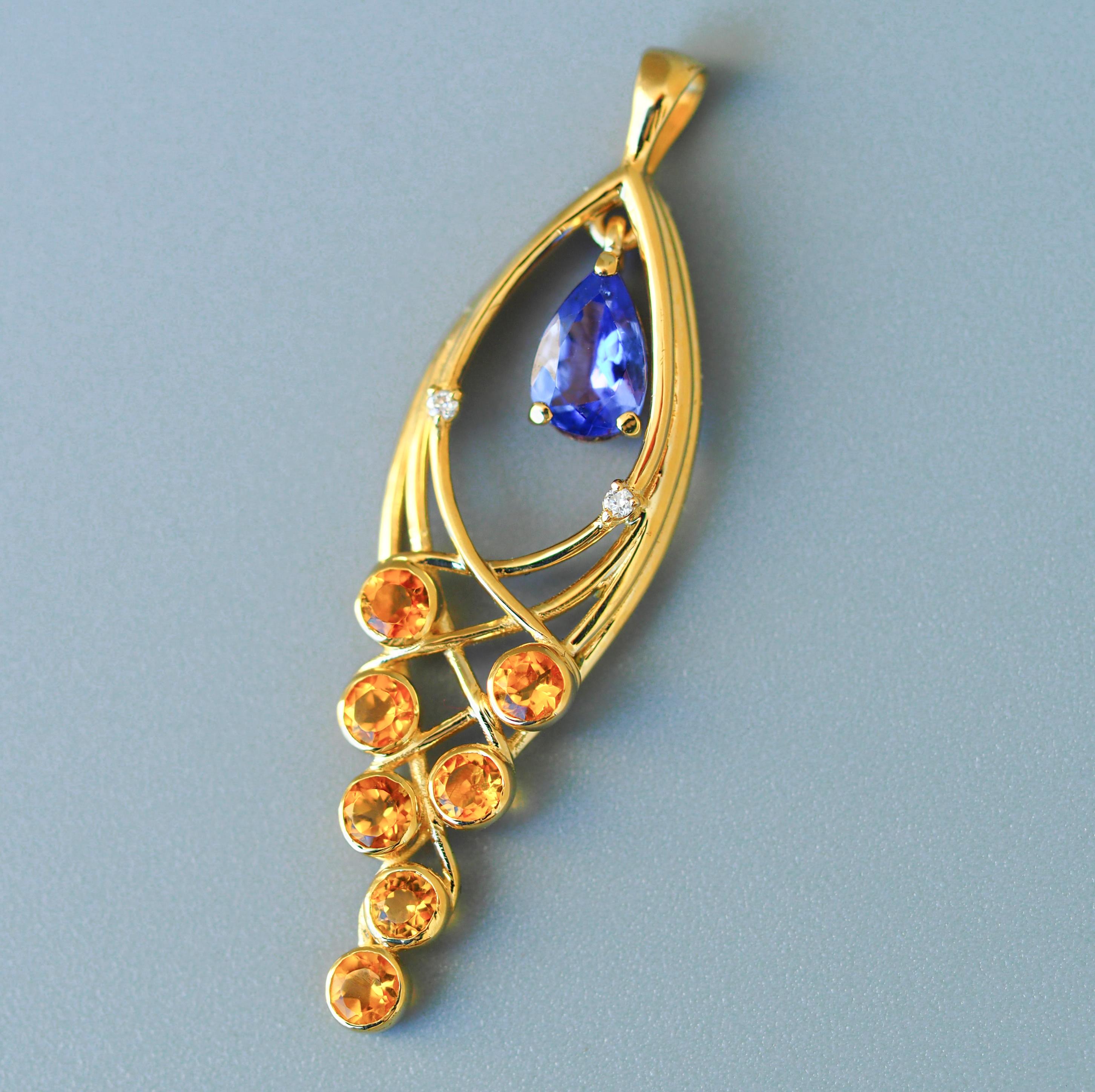 Pear tanzanite 14k gold pendant.  For Sale 3