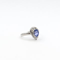 Pear Tanzanite and Diamond Halo Ring in Platinum