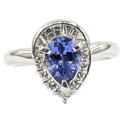 Pear Tanzanite and Diamond Halo Ring in Platinum
