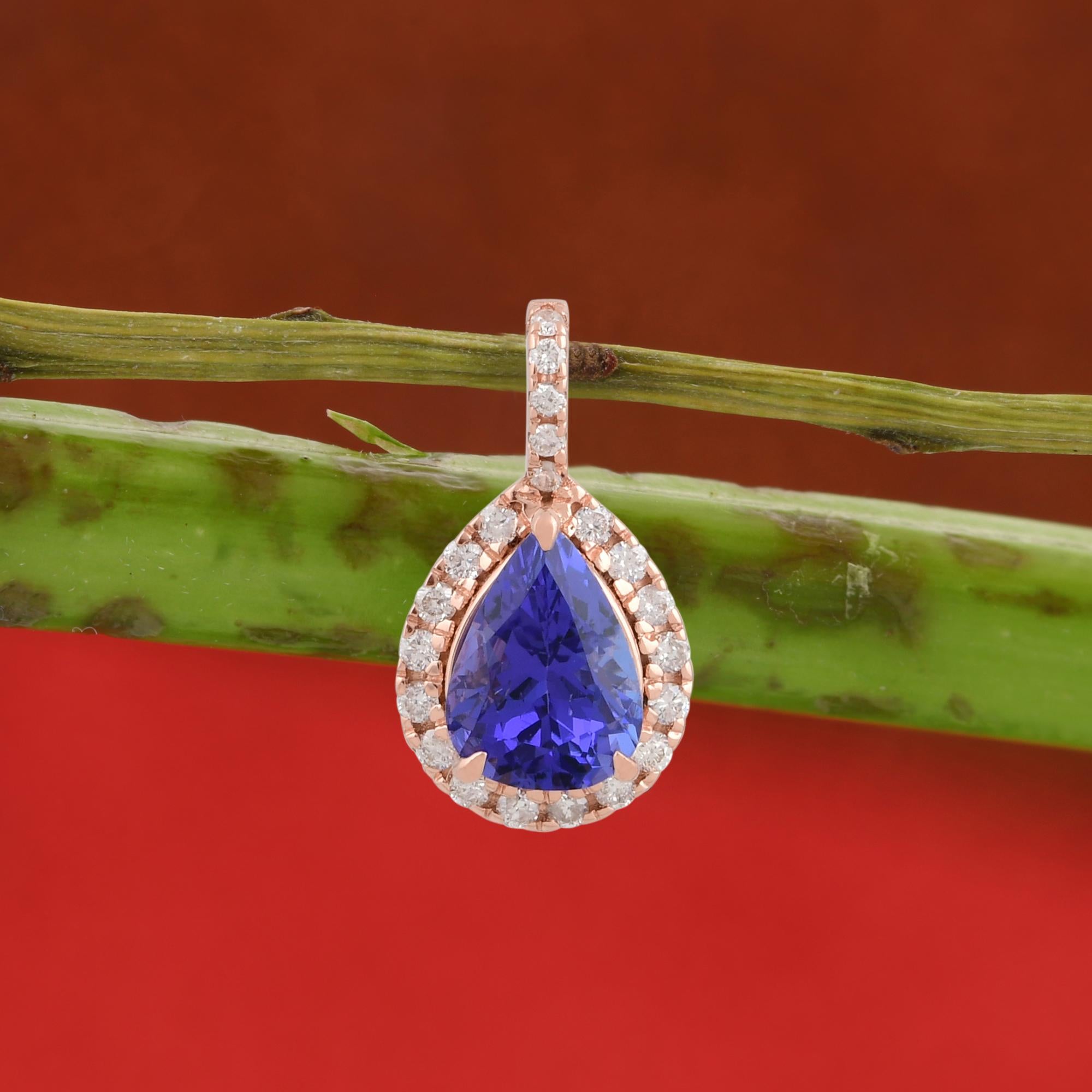 Modern Pear Tanzanite Charm Pendant Diamond Pave 18 Kt White Gold Handmade Fine Jewelry For Sale