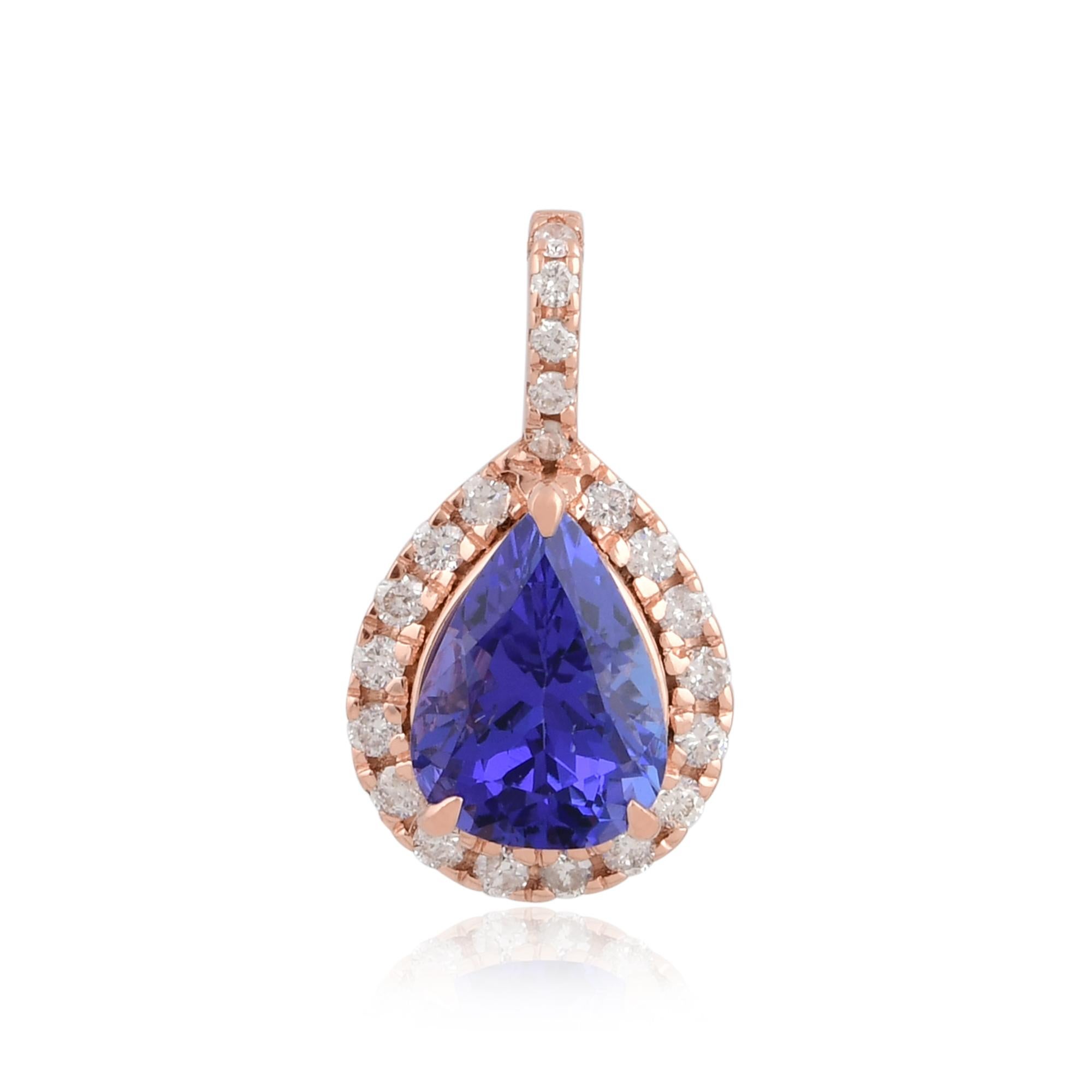 Pear Cut Pear Tanzanite Charm Pendant Diamond Pave 18 Kt White Gold Handmade Fine Jewelry For Sale