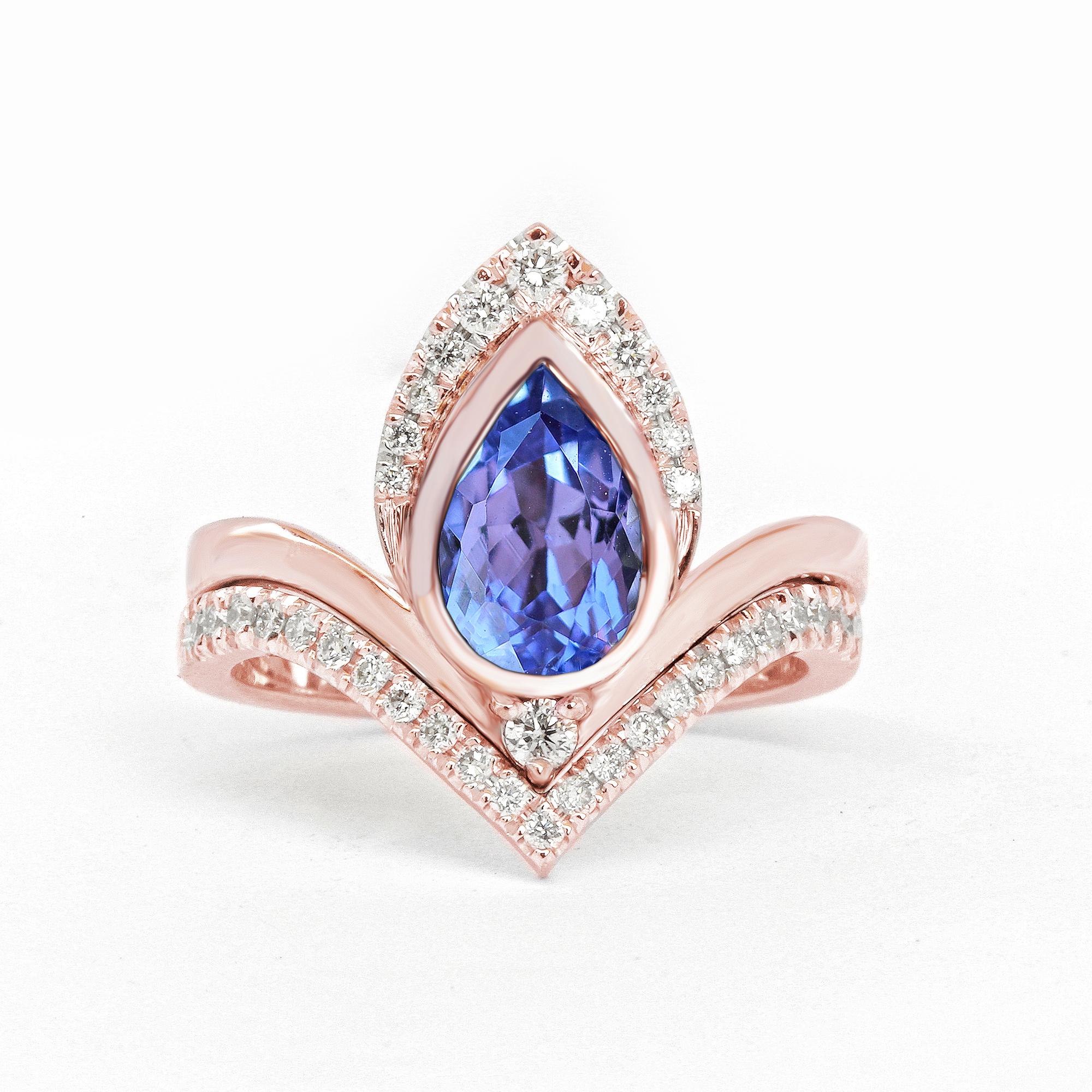 Pear Cut Pear Tanzanite & Diamonds Unique Engagement Ring Set - Atyasha For Sale