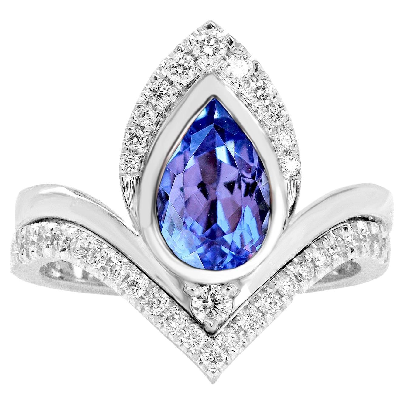 Pear Tanzanite & Diamonds Unique Engagement Ring Set - Atyasha For Sale