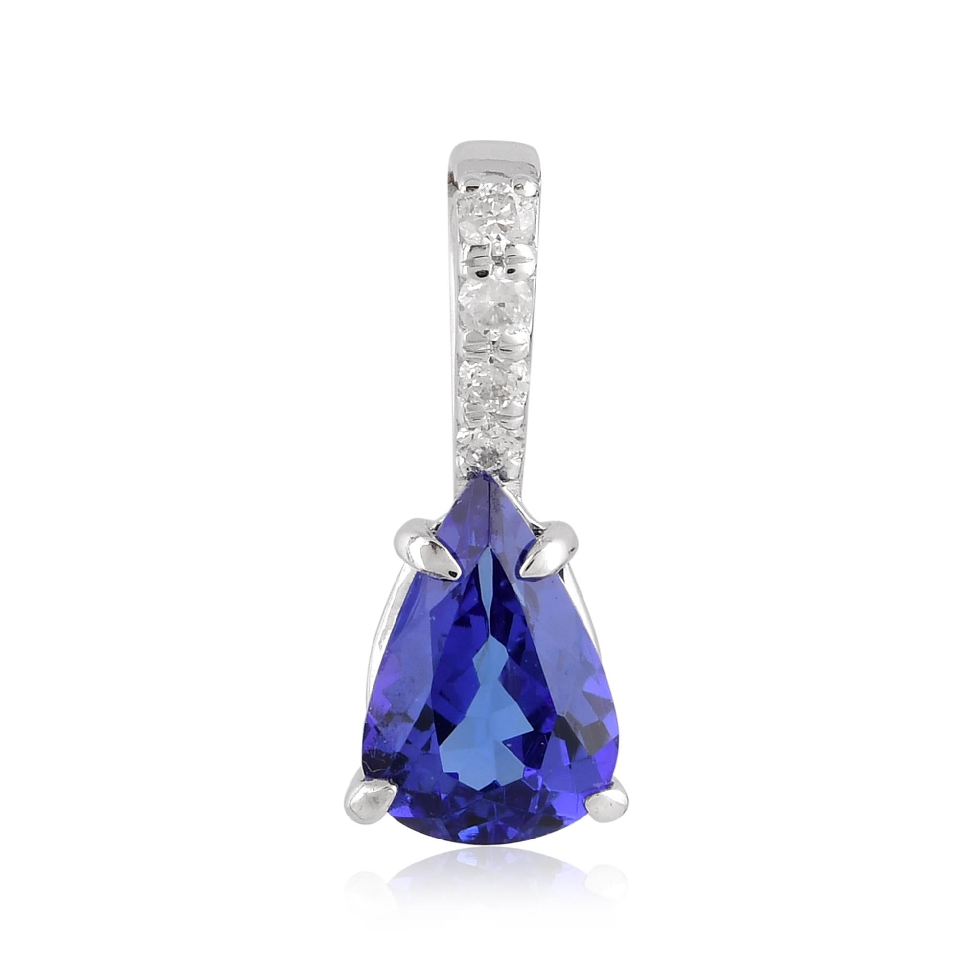 Taglio ovale Pear Tanzanite Gemstone Charm Diamond Pave Pendant Gioielli in oro bianco 18 carati in vendita