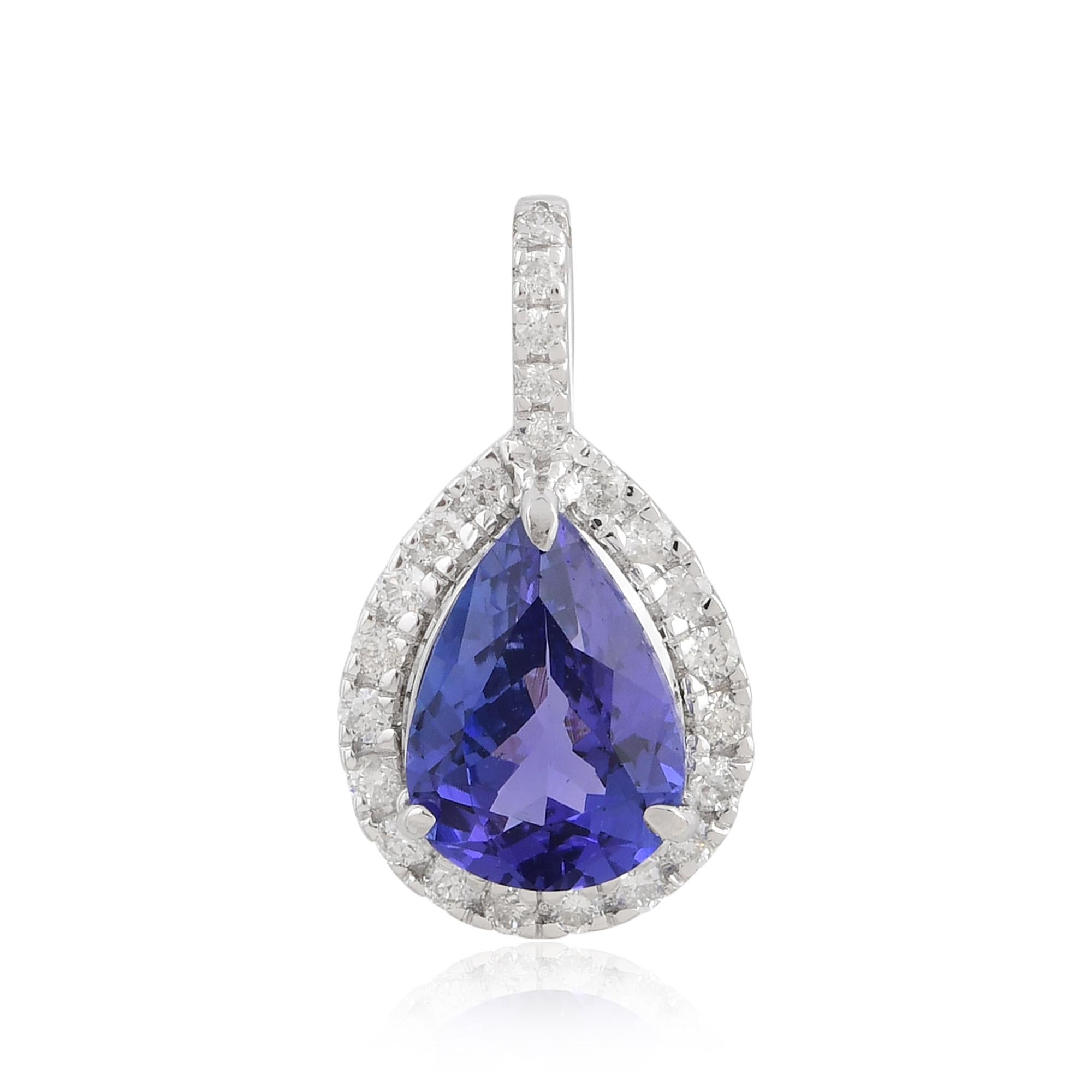 Modern Pear Tanzanite Leaf Design Charm Pendant Diamond Pave 18 Kt White Gold Jewelry For Sale