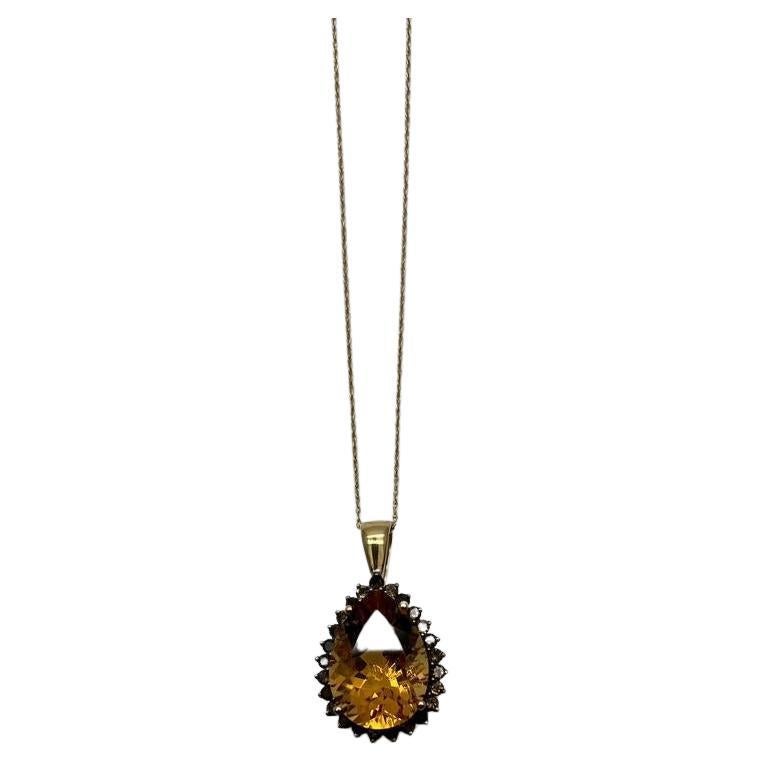 Birne Tropfenform Orange Citrin mit braunen Diamanten Halo 14K Gold Halskette