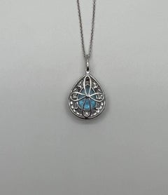 Pear Tear Drop Shape Swiss Blue Topaz Diamond Halo White Gold Pendant Necklace