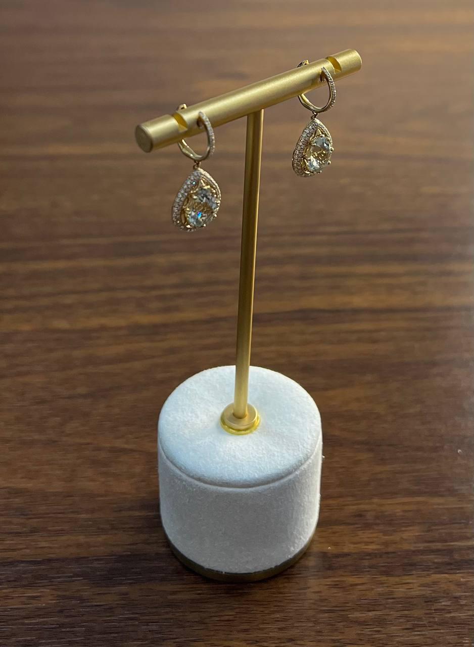 Orecchini a goccia con pera, ametista verde e prasiolite in oro giallo 14K e diamanti in vendita 5