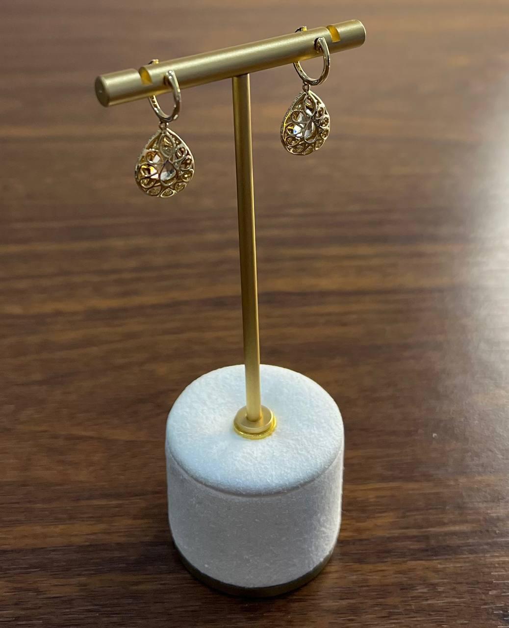 Orecchini a goccia con pera, ametista verde e prasiolite in oro giallo 14K e diamanti in vendita 7