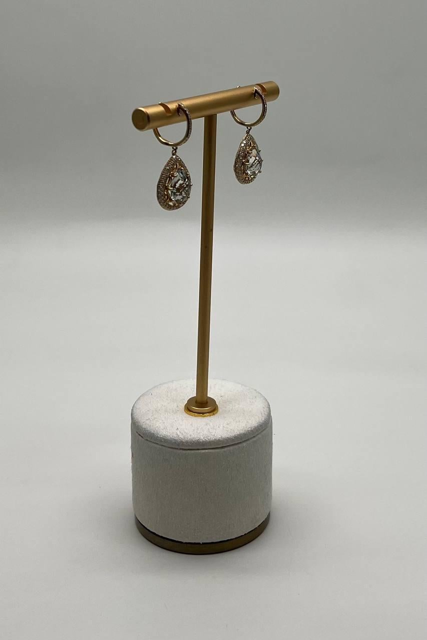 Taglio a goccia Orecchini a goccia con pera, ametista verde e prasiolite in oro giallo 14K e diamanti in vendita