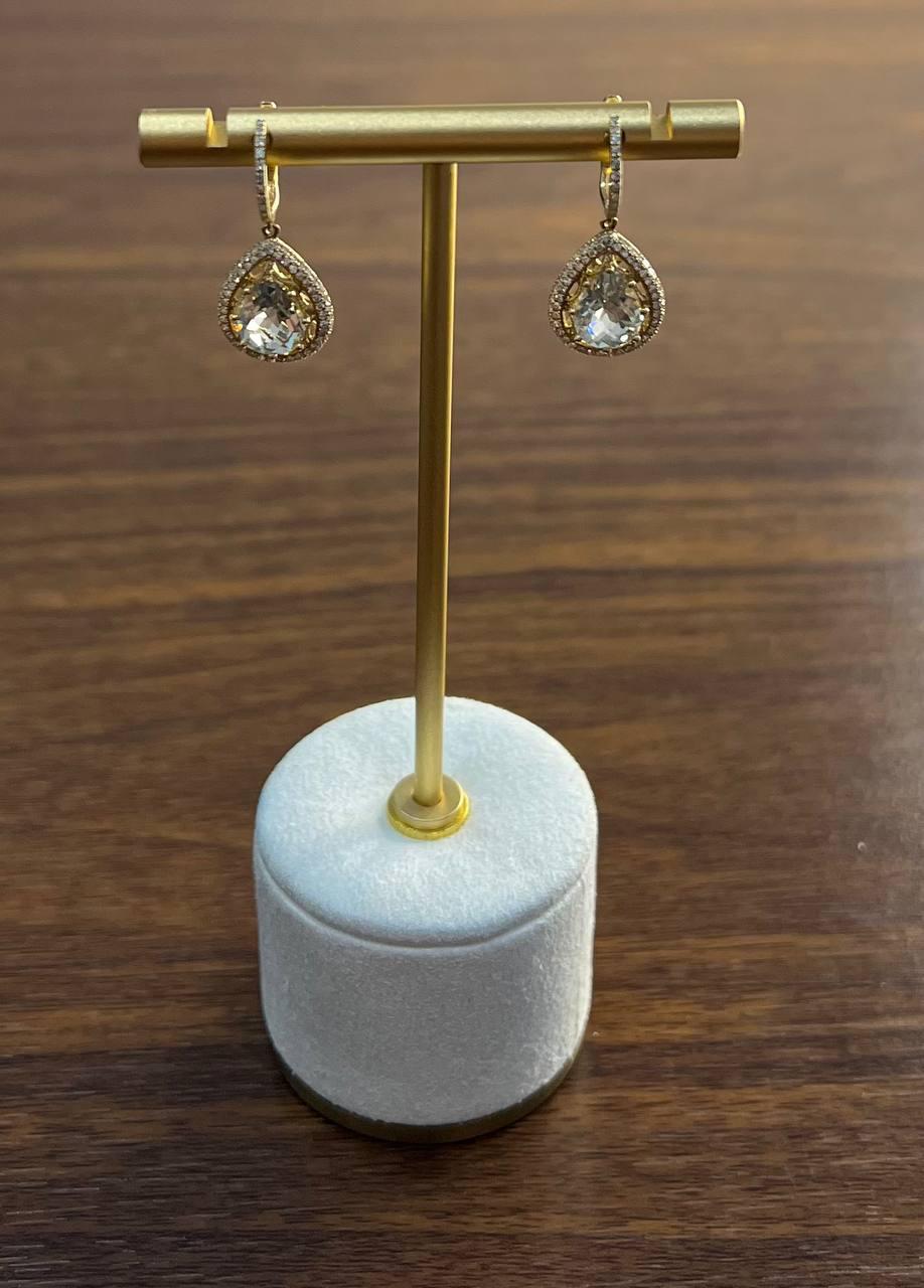 Orecchini a goccia con pera, ametista verde e prasiolite in oro giallo 14K e diamanti in vendita 3