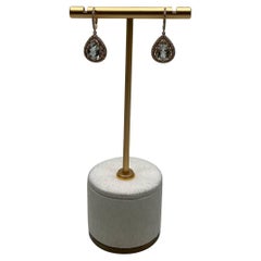 Pendientes Halo de Diamantes de Oro Amarillo de 14 K Amatista Verde Prasiolita Lágrima de Pera