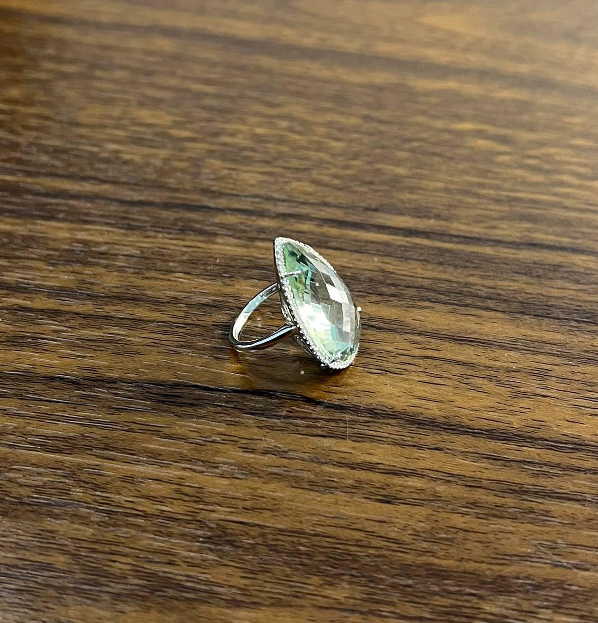 Pear Teardrop Light Blue Topaz White Diamonds Halo 14K White Gold Statement Ring For Sale 5
