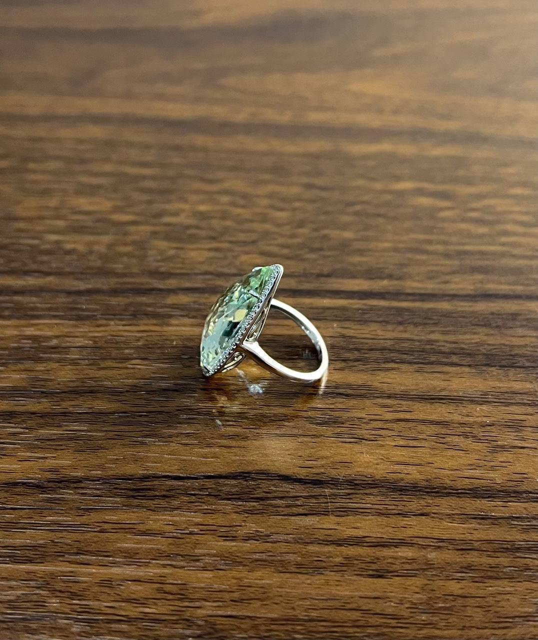 Pear Teardrop Light Blue Topaz White Diamonds Halo 14K White Gold Statement Ring For Sale 6